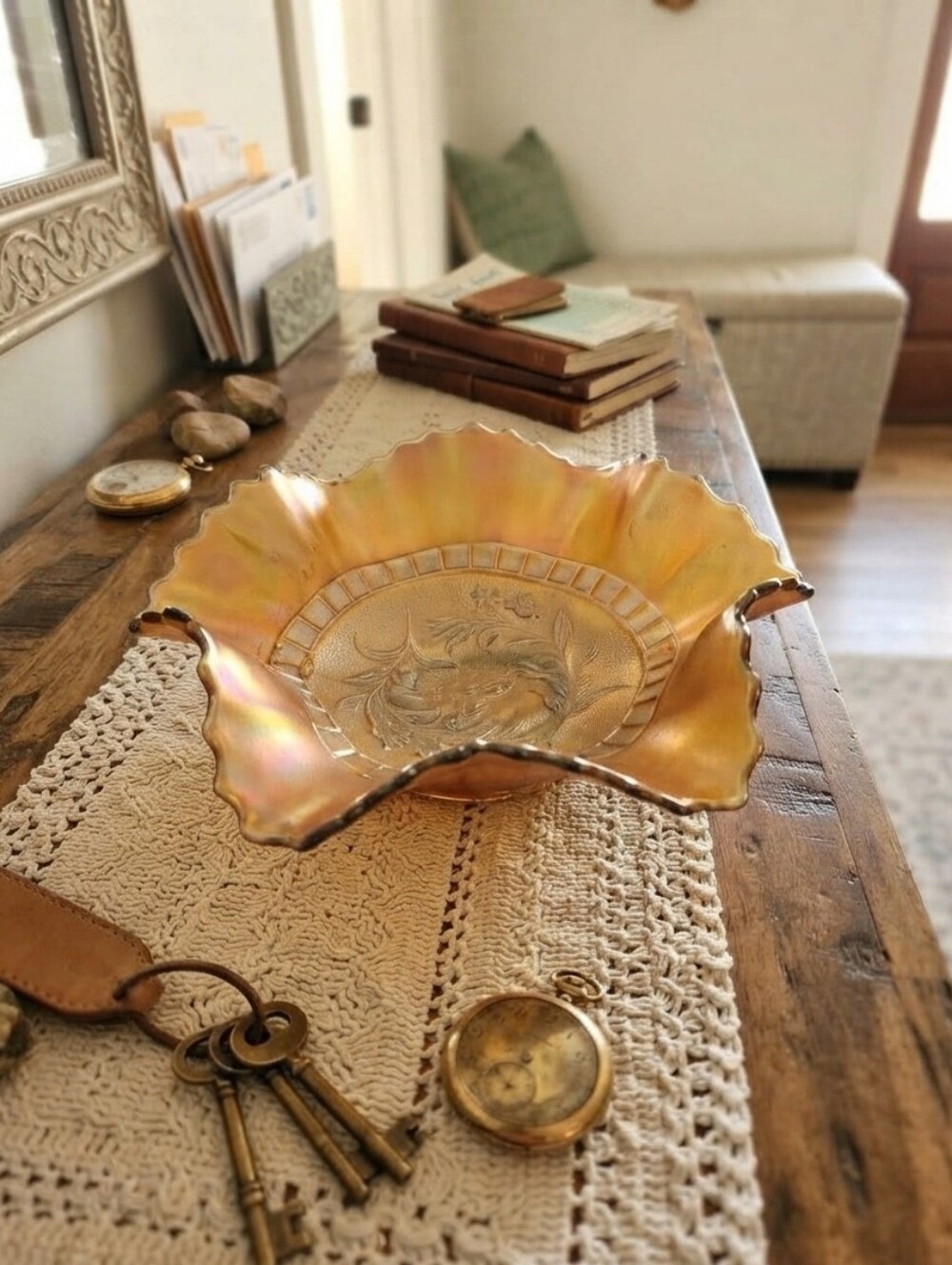 Vintage Marigold Carnival Glass Tulip Bowl Ruffled Edge